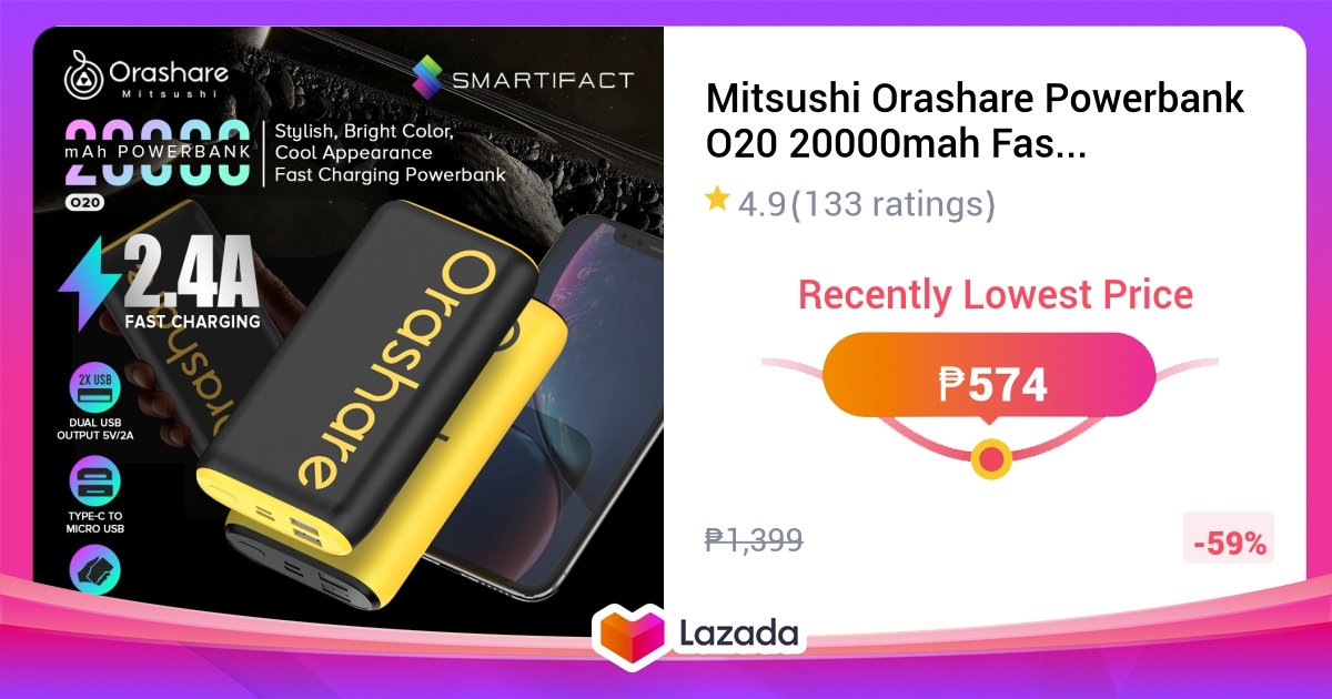 Mitsushi Orashare Powerbank O20 20000mah Fast Charging Power Bank