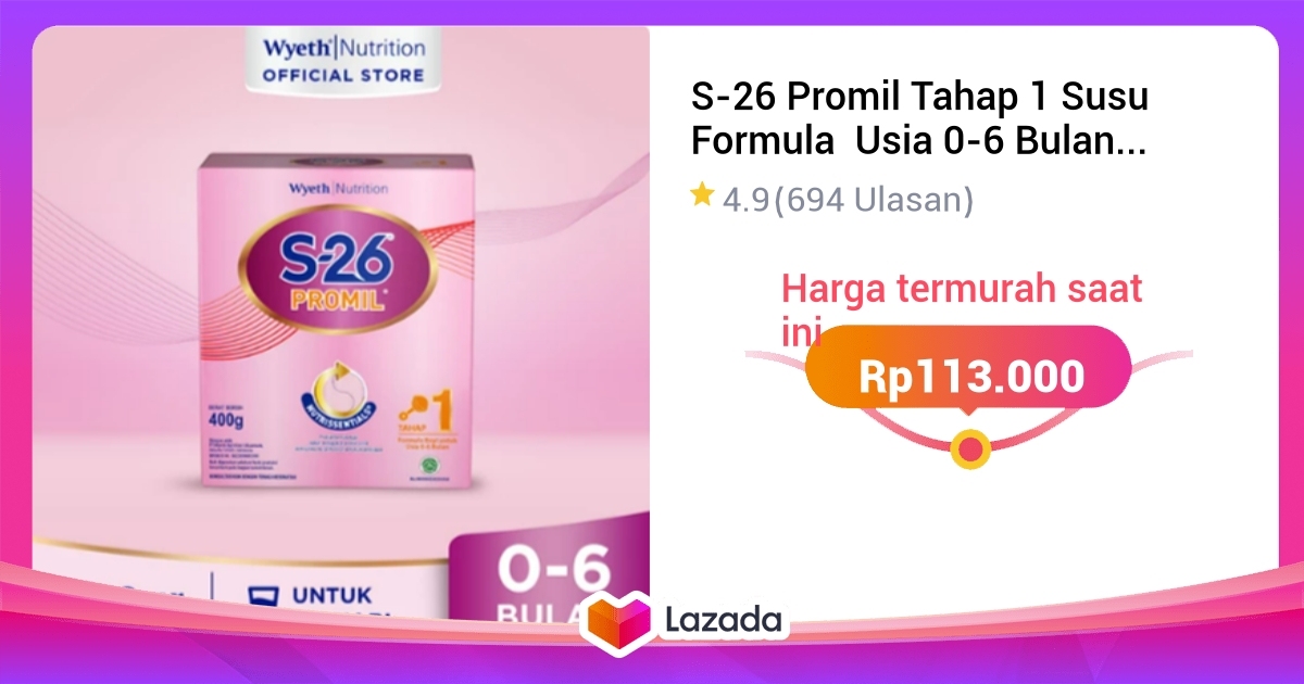 S 26 Promil Tahap 1 Susu Formula Usia 0 6 Bulan Kotak 400gr