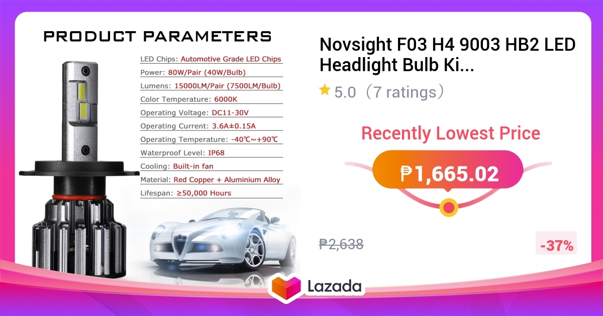 Novsight F H Hb Led Headlight Bulb Kit W Lm K White