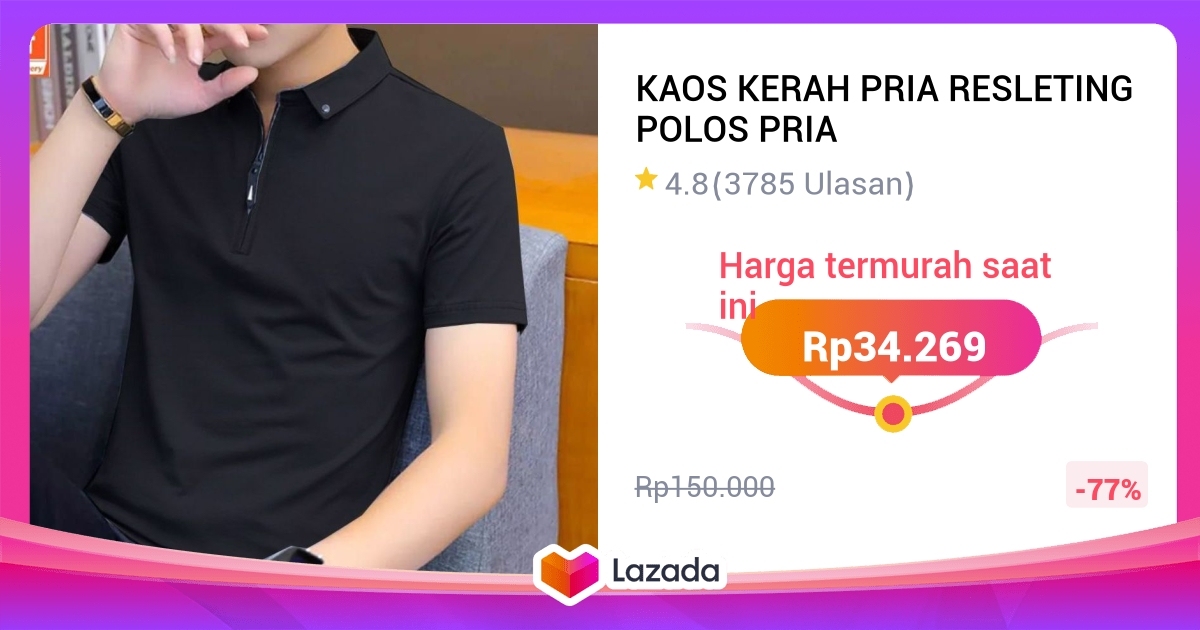 Kaos Kerah Pria Resleting Polos Pria