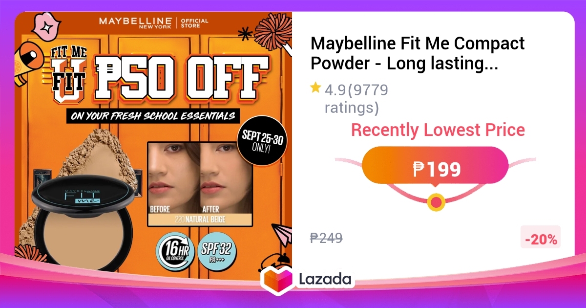 Maybelline Fit Me Compact Powder Long Lasting Hr Oil Control Spf