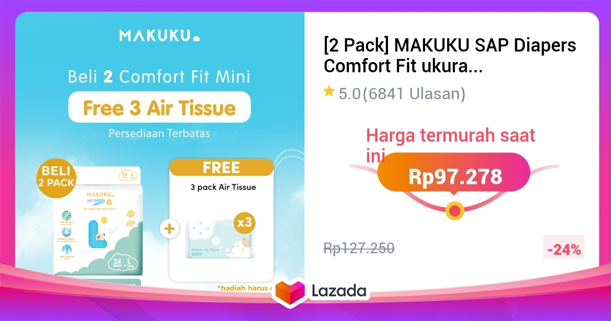 2 Pack MAKUKU SAP Diapers Comfort Fit Ukuran NB S M L XL XXL X 2 Pack