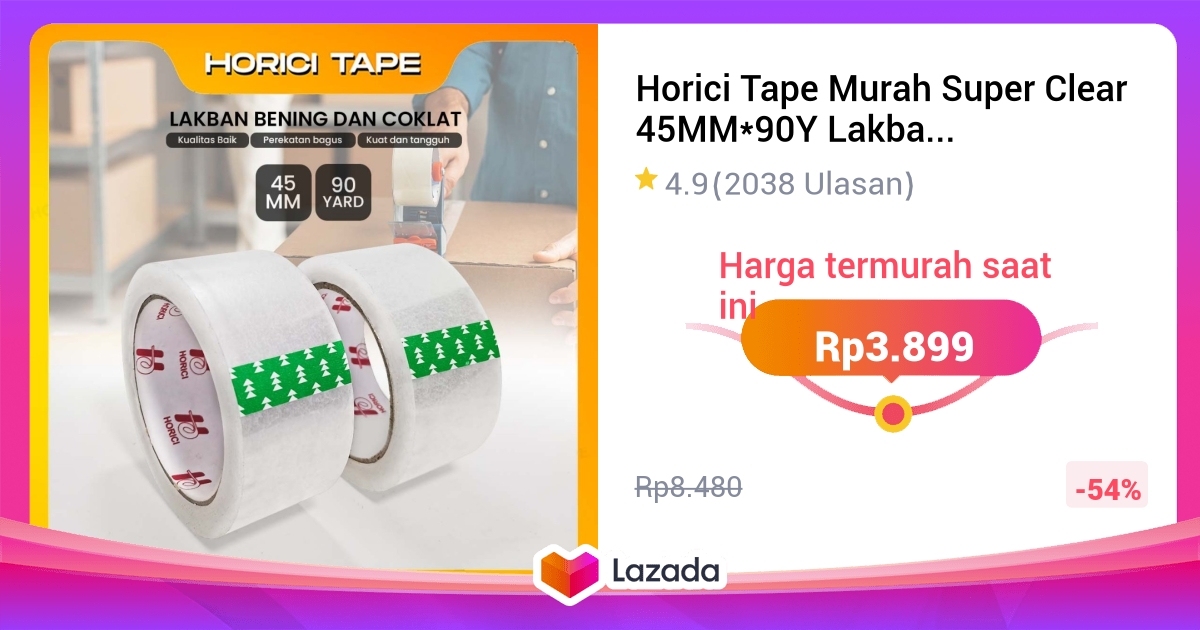 Horici Tape Murah Super Clear 45MM 90Y Lakban Bening Dan Coklat