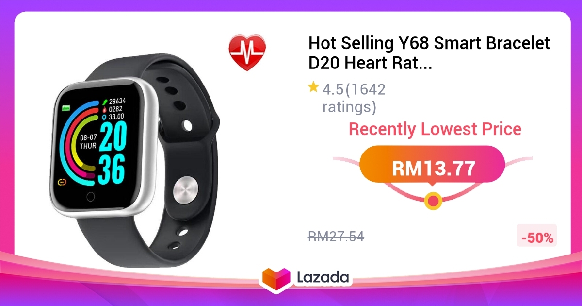 Hot Selling Y68 Smart Bracelet D20 Heart Rate Smart Watch Blood