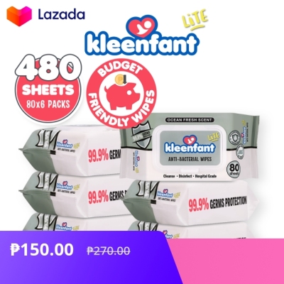 Kleenfant Lite Fresh Scent Antibacterial Disinfecting Wipes 80 Sheets