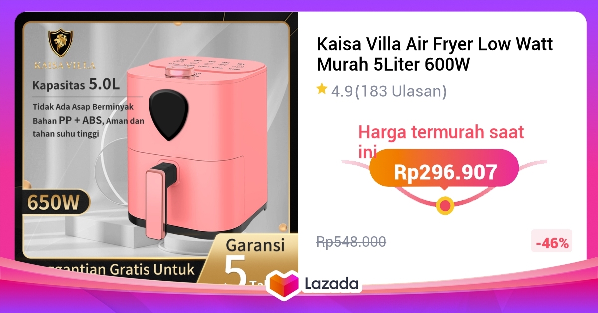 Kaisa Villa Air Fryer Low Watt Murah Liter W