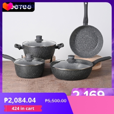 Jeetee Starry Black Collection Marble Stone Non Stick Kitchen Cookware