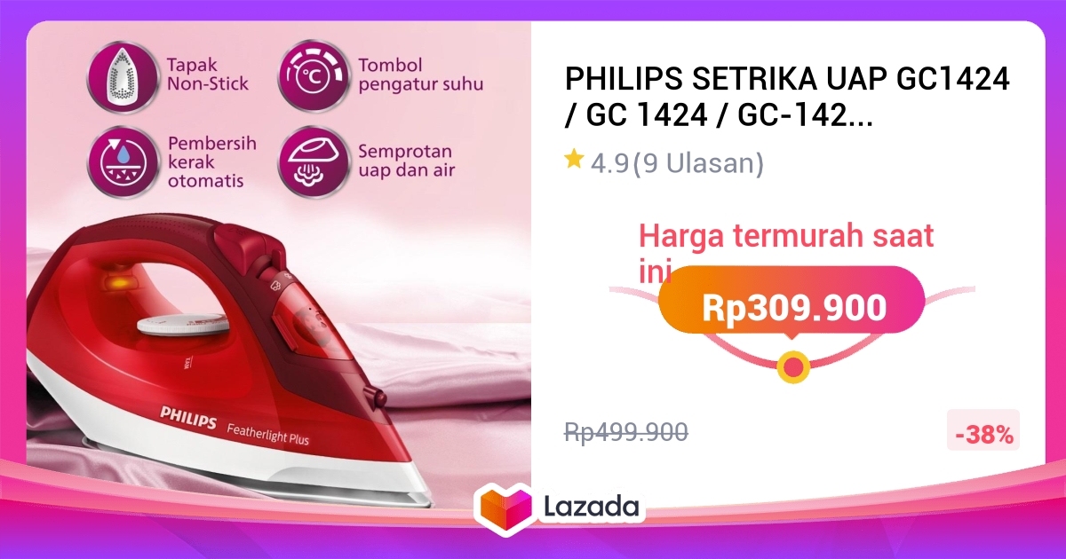 Philips Setrika Uap Gc Gc Gc Garansi Resmi Red