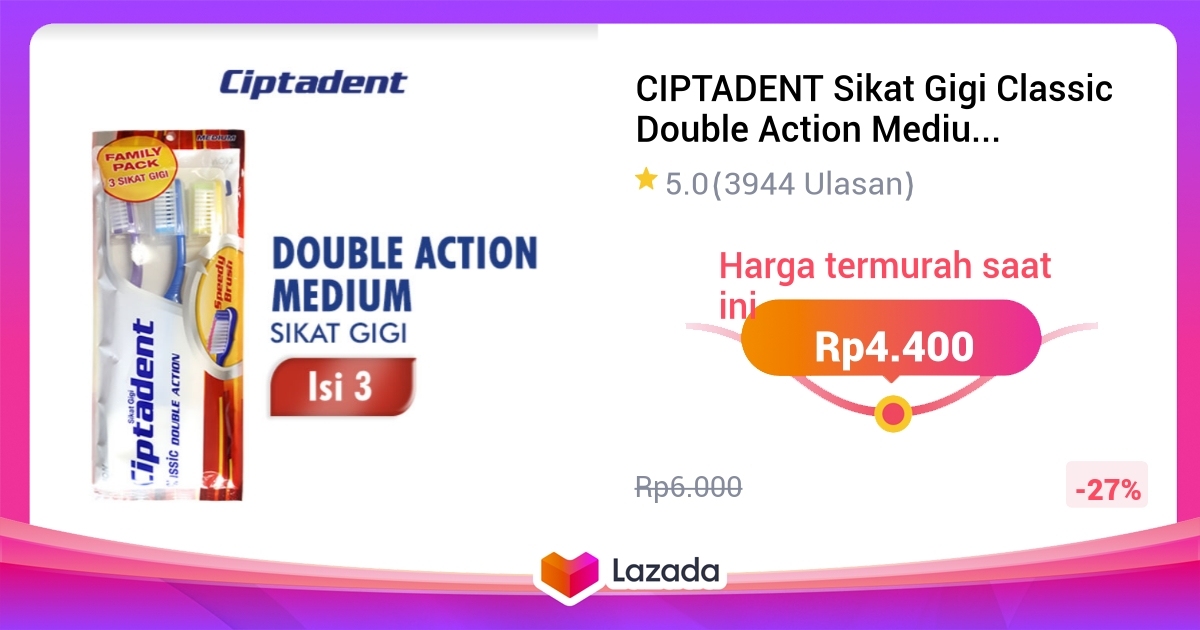 CIPTADENT Sikat Gigi Classic Double Action Medium Pack Isi 3