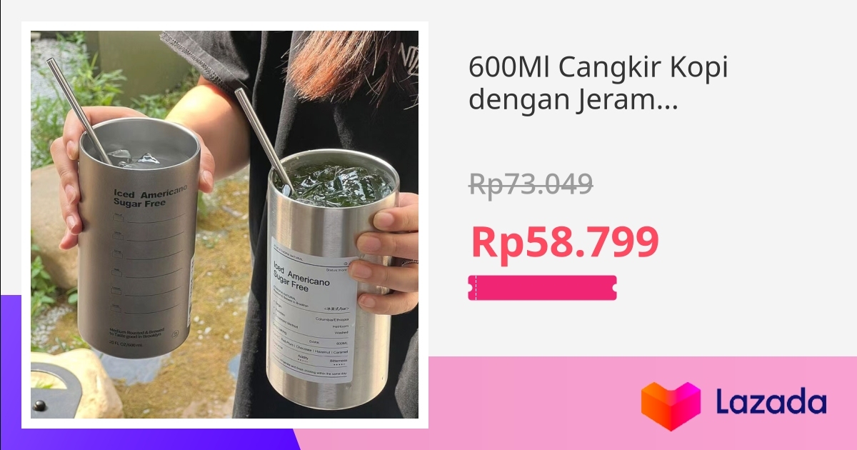 Ml Cangkir Kopi Dengan Jerami Stainless Steel Termos Botol Air Es