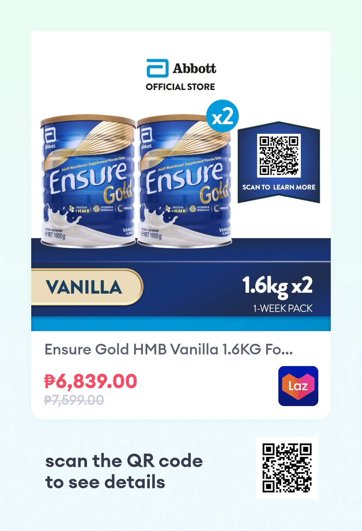 Ensure Gold HMB Vanilla 1 6KG For Adult Nutrition Bundle Of 2