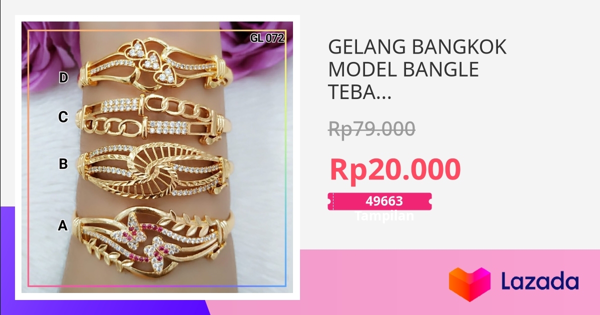 GELANG BANGKOK MODEL BANGLE TEBAL GEOMETRIS AKSEN BERLIAN ELEGANT