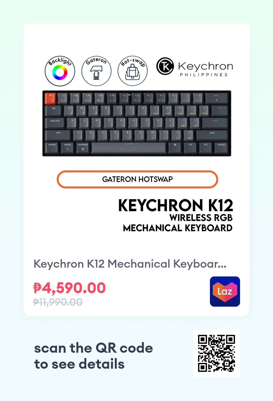 Keychron K12 Mechanical Keyboard 60 Layout Wired Bluetooth RGB