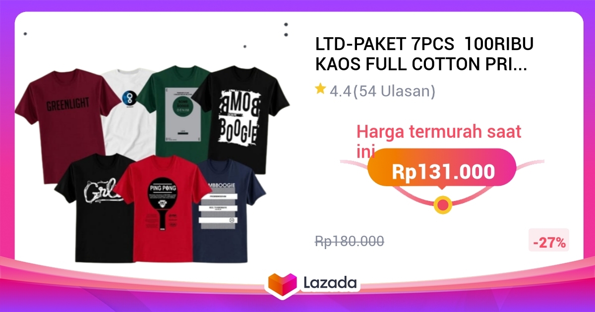 LTD PAKET 7PCS 100RIBU KAOS FULL COTTON PRIA DANWANITA DISTRO OBLONG