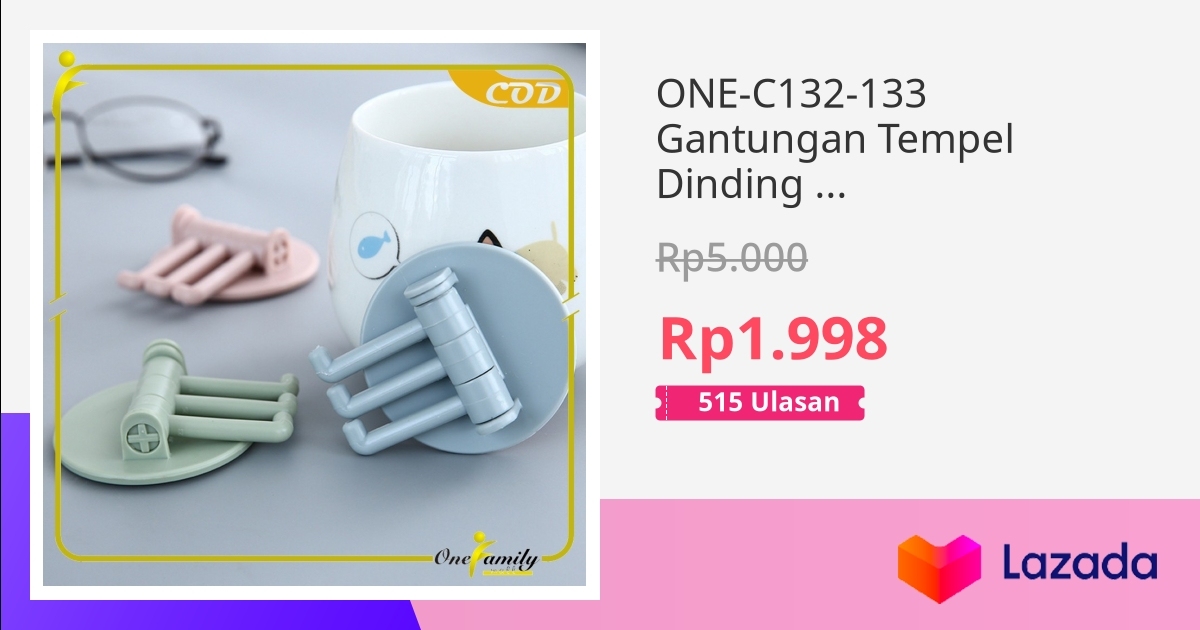 ONE C132 133 Gantungan Tempel Dinding 3 Kait Rotating Hook 3in1