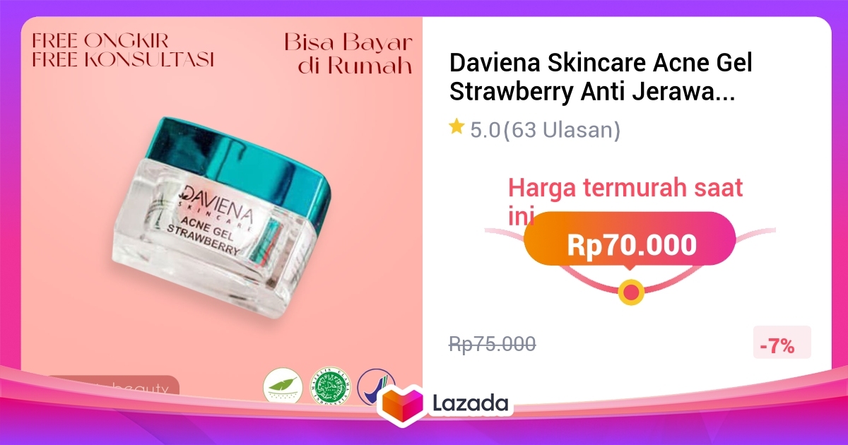 Daviena Skincare Acne Gel Strawberry Anti Jerawat 10g