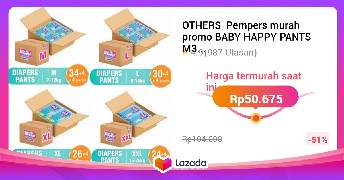 Others Pempers Murah Promo Baby Happy Pants M L Xl S M L