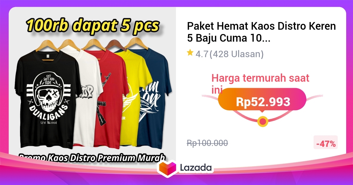 Paket Hemat Kaos Distro Keren 5 Baju Cuma 100 Ribu Kaos Distro Pria Dan