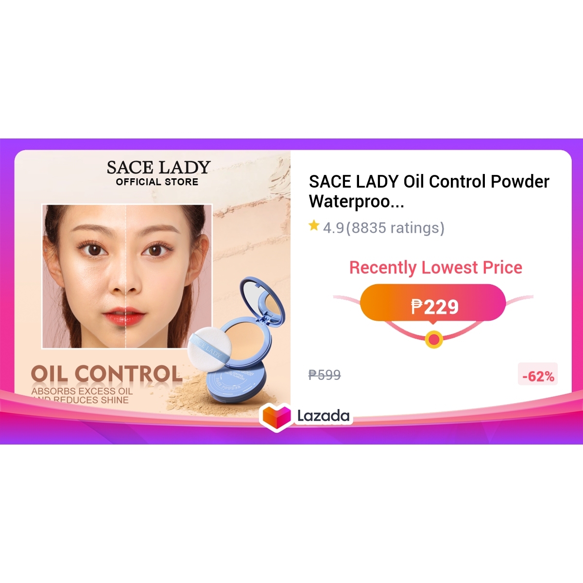 Sace Lady Oil Control Powder Waterproof Long Lasting Makeup Setting