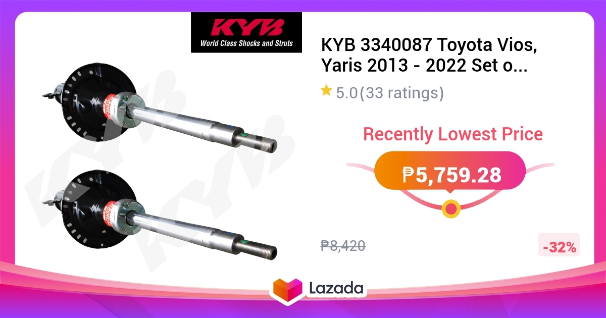 KYB 3340087 Toyota Vios Yaris 2013 2022 Set Of 2 Front Shock