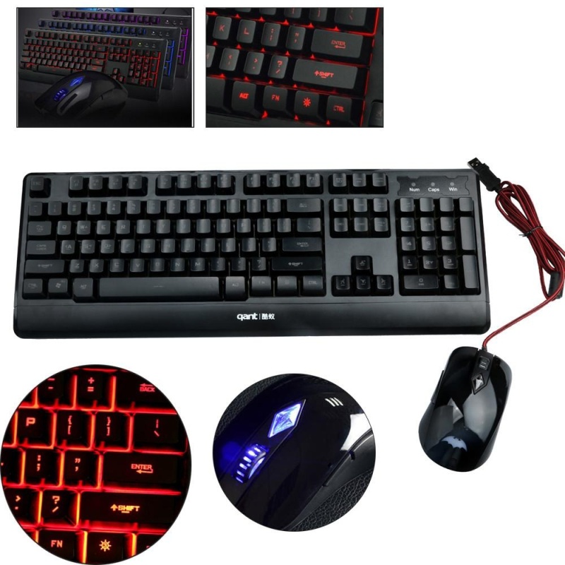 Ergonomic Ultra-Slim Multimedia Wired Gaming Keyboard and Backlit Mouse - intl Singapore