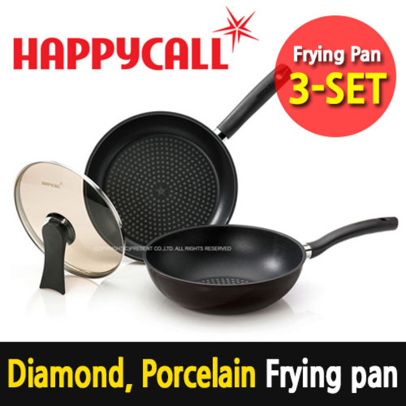 [Happy Call Premium 3-set] Diamond n Porcelain Coating Frying pan  / happycall pan / Made in korea / Free Shpping Singapore