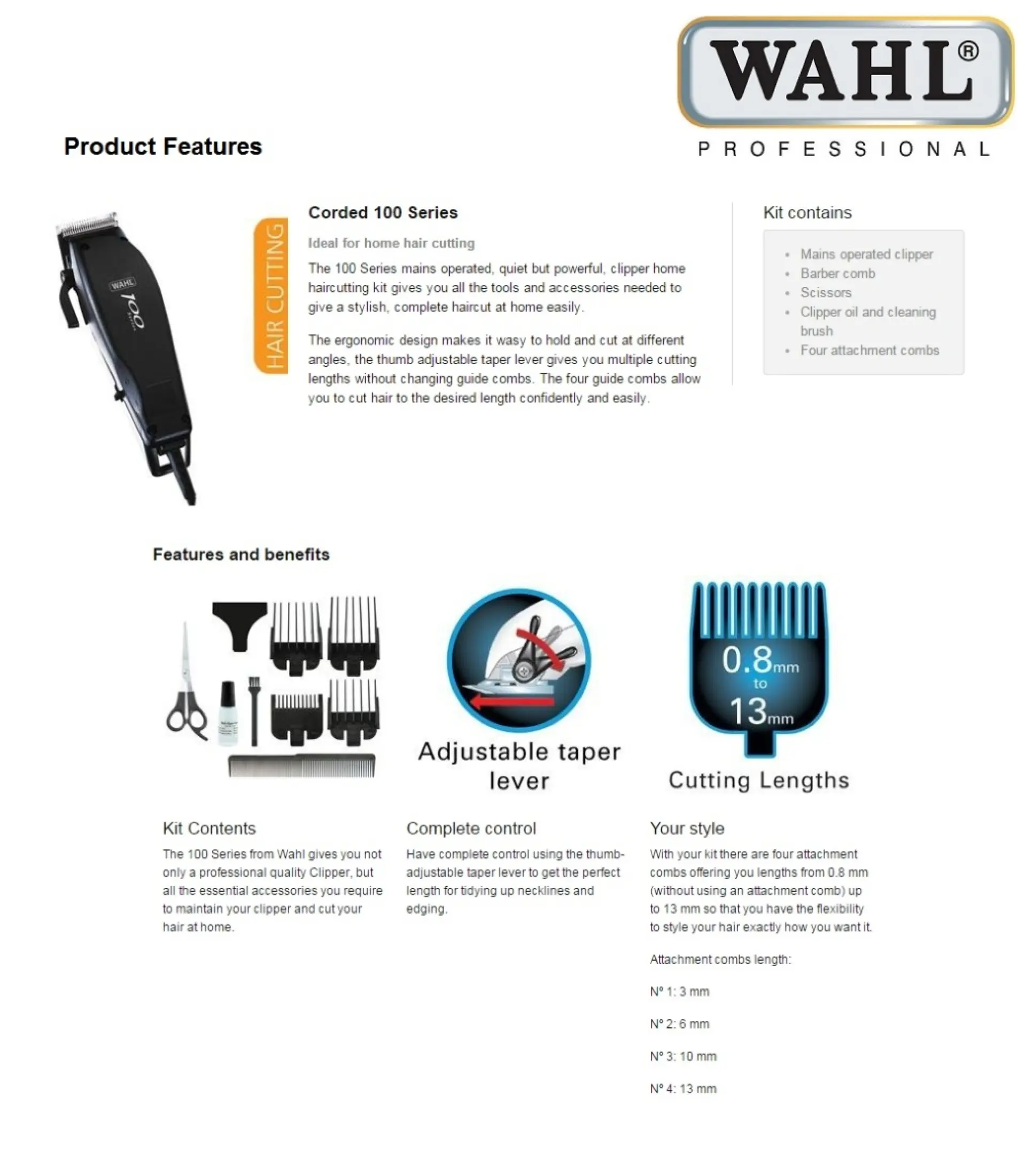 wahl taper lever length