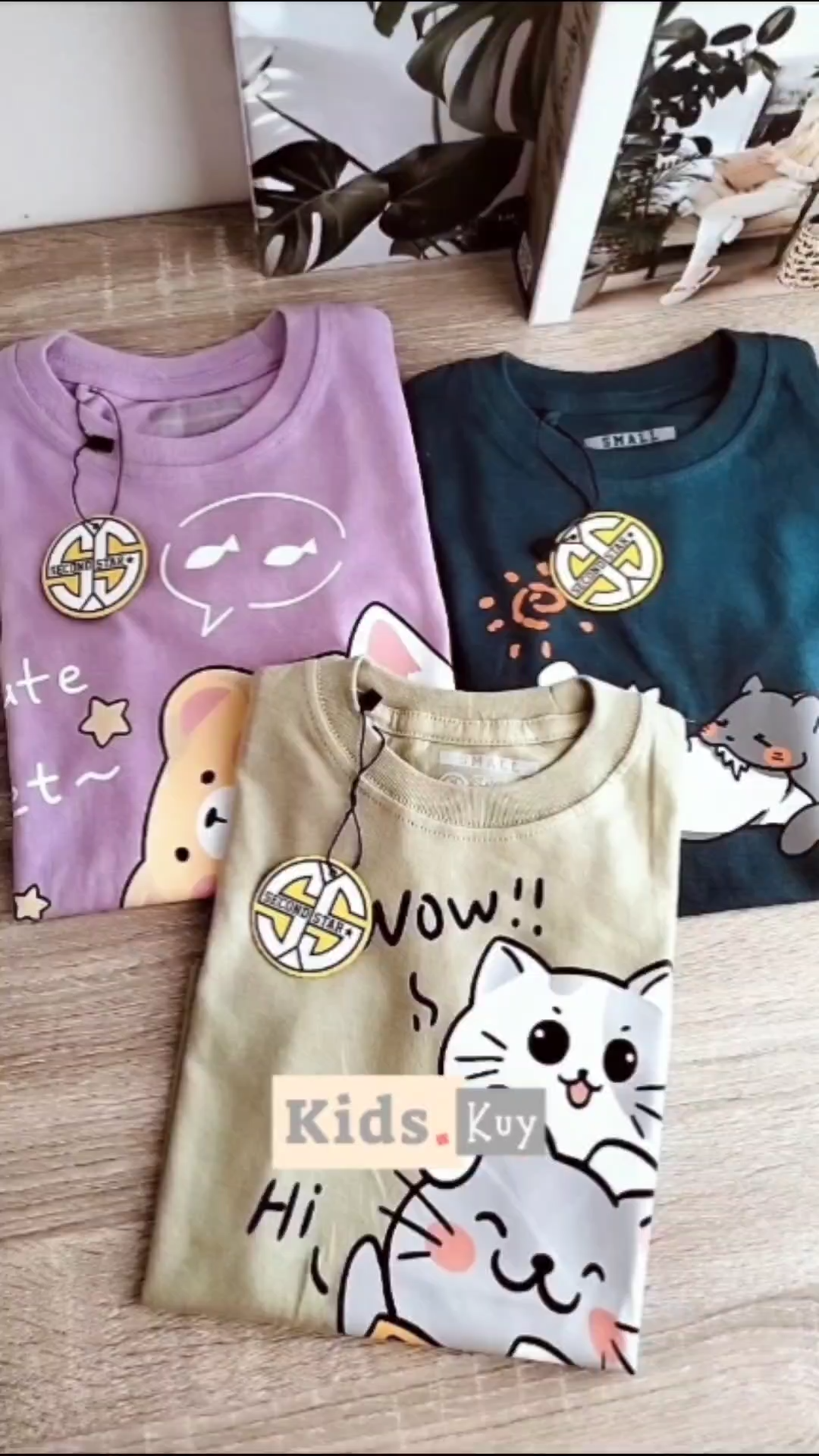 KIDS.KUY Kaos Distro Anak Perempuan Premium Usia 1-12 Tahun Motif Kucing Secondstar