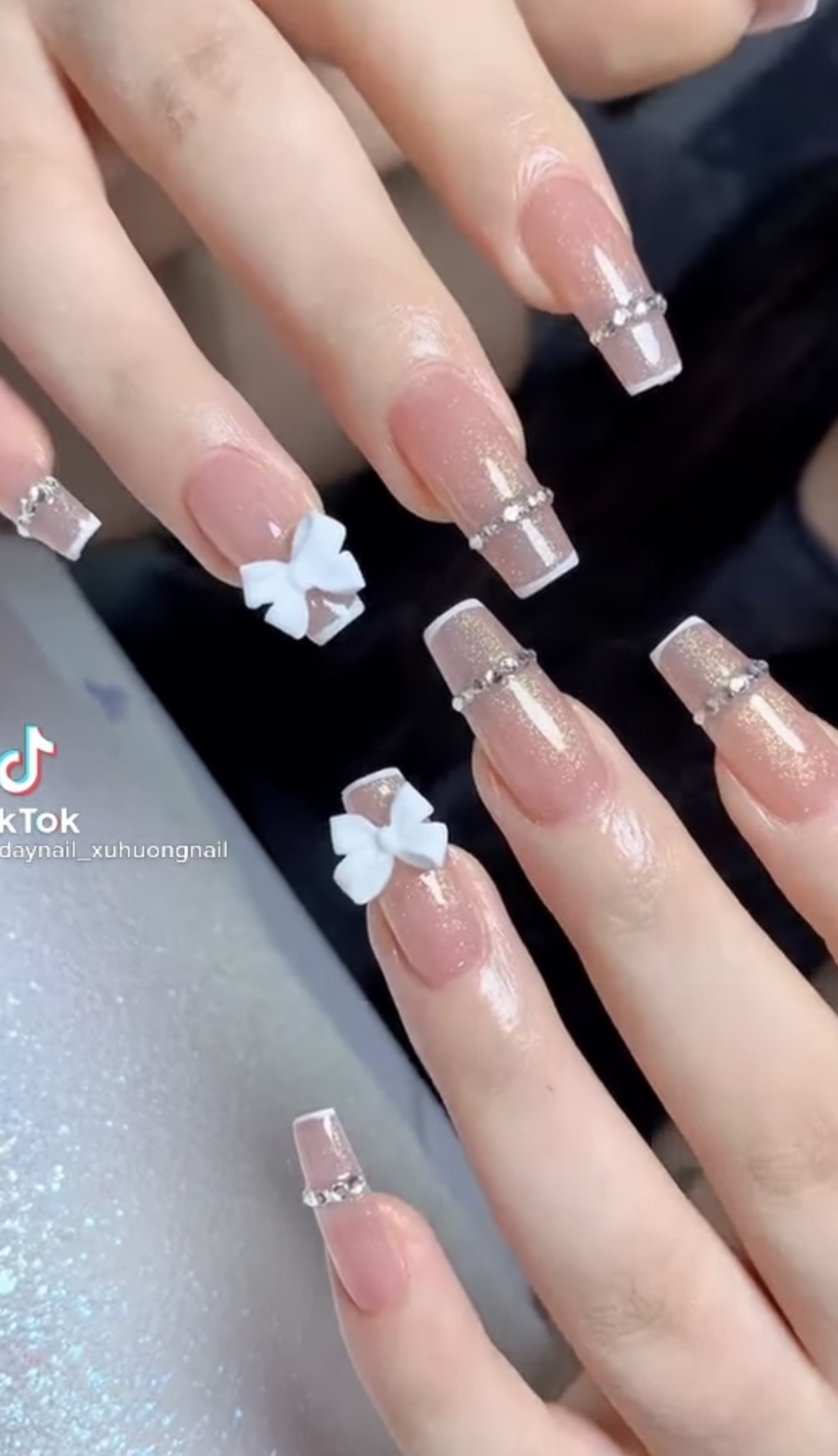 Nailbox hồng thạch nơ đính đá