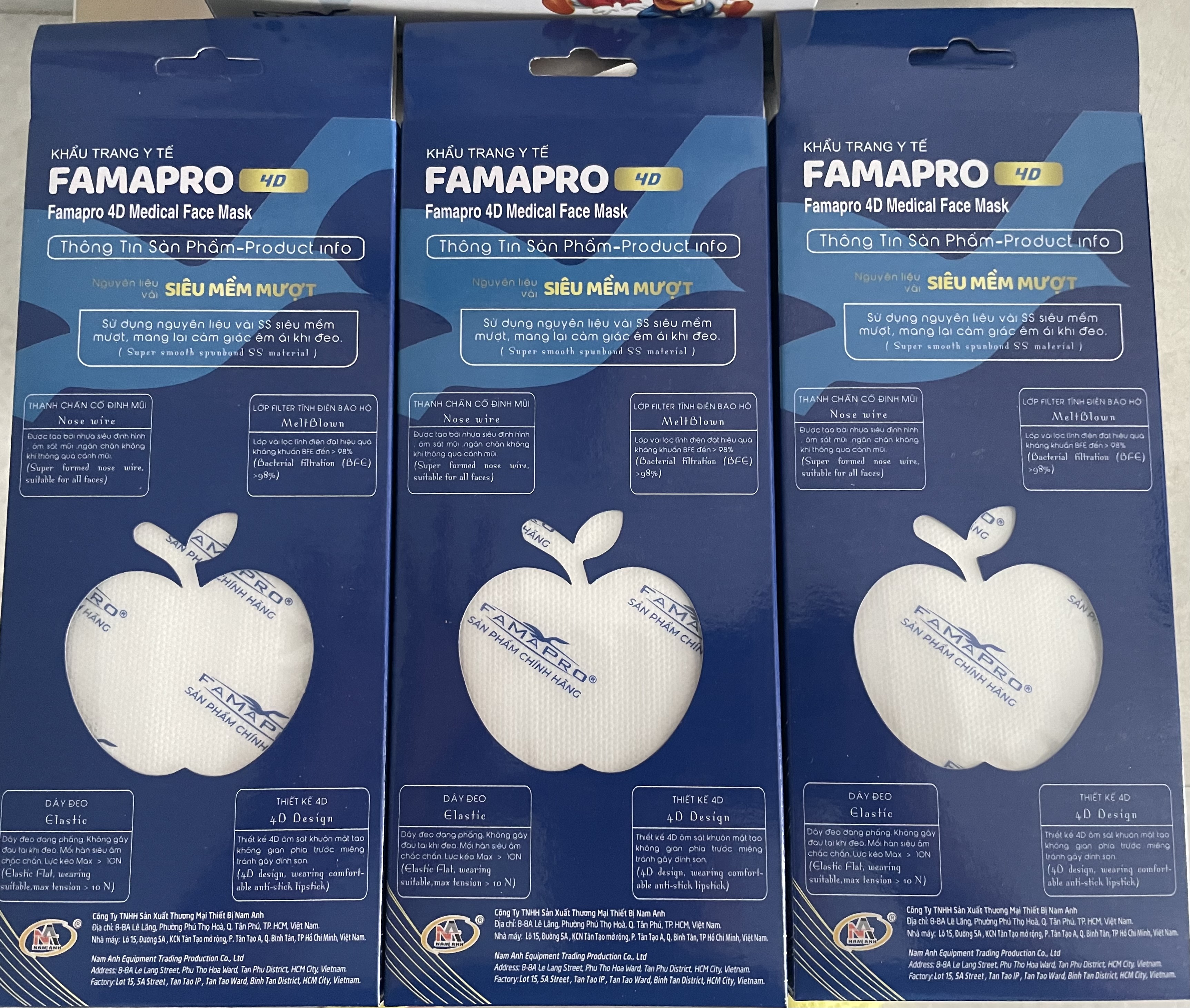 Khẩu trang y tế FAMAPRO 4D hộp 10 cái màu trắng