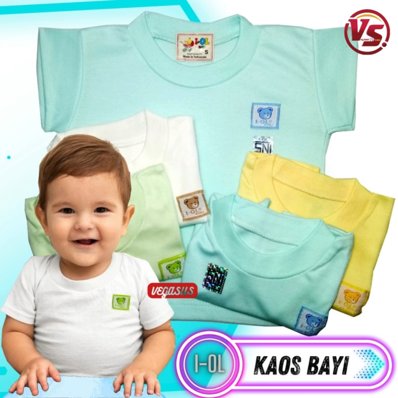 6Pcs Kaos Oblong Salur Anak Bayi I-OL Berstandar SNI Usia 0-4Tahun Size SMLXL-Vegasus Store(COD)