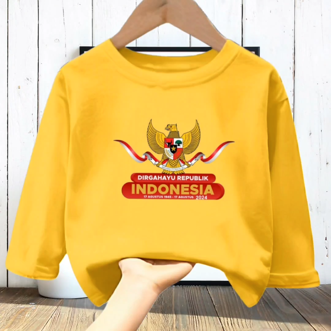 Kaos atasan anak 17 Agustus Cewek/Cowok usia 1-12 tahun lengan panjang bahan Babyterry