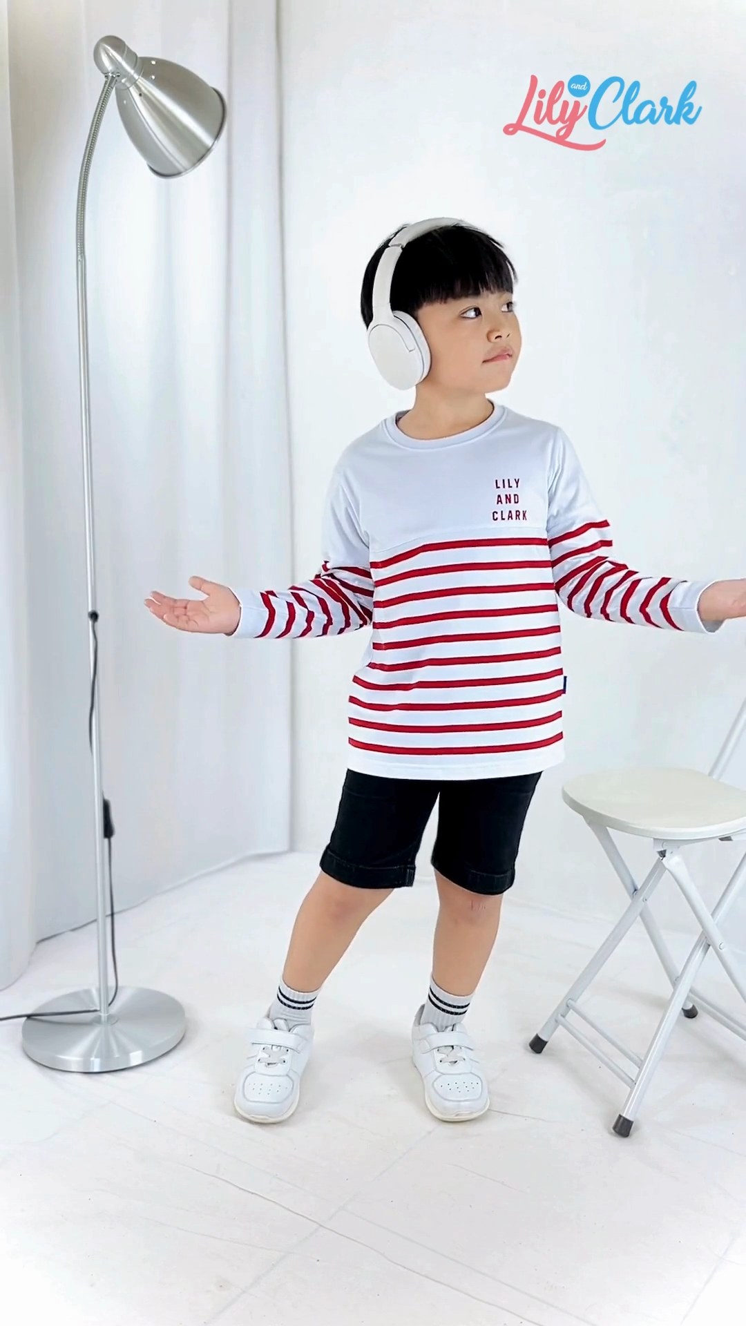 Lily And Clark Kaos lengan Panjang Anak- anak Unisex Warna Putih Salur Marun KAP03