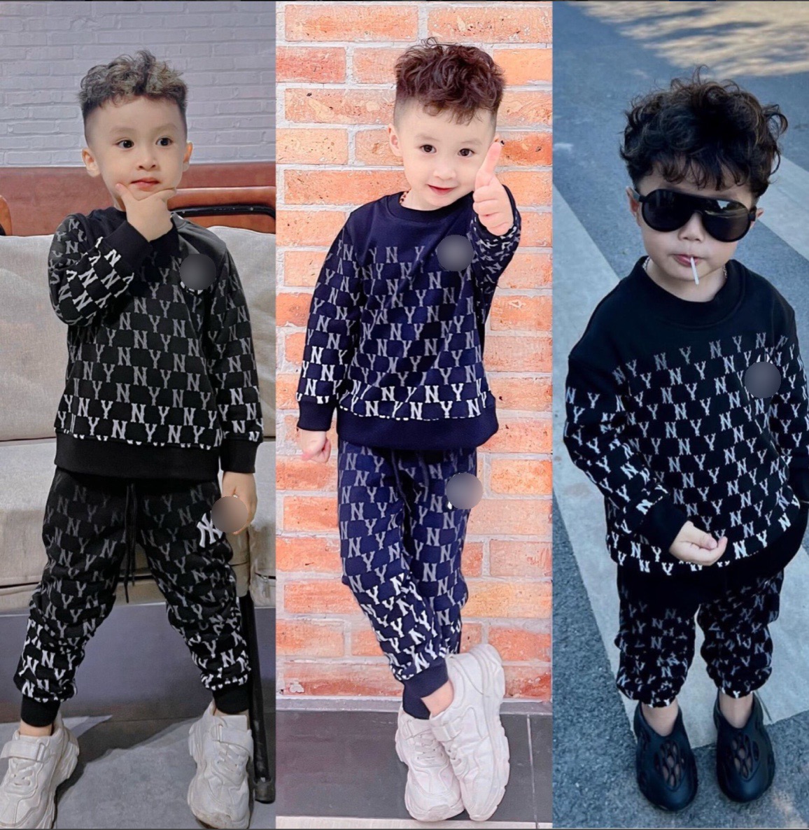 Bộ nỉ Thu Đông monogram xịn cho bé trai và bé gái