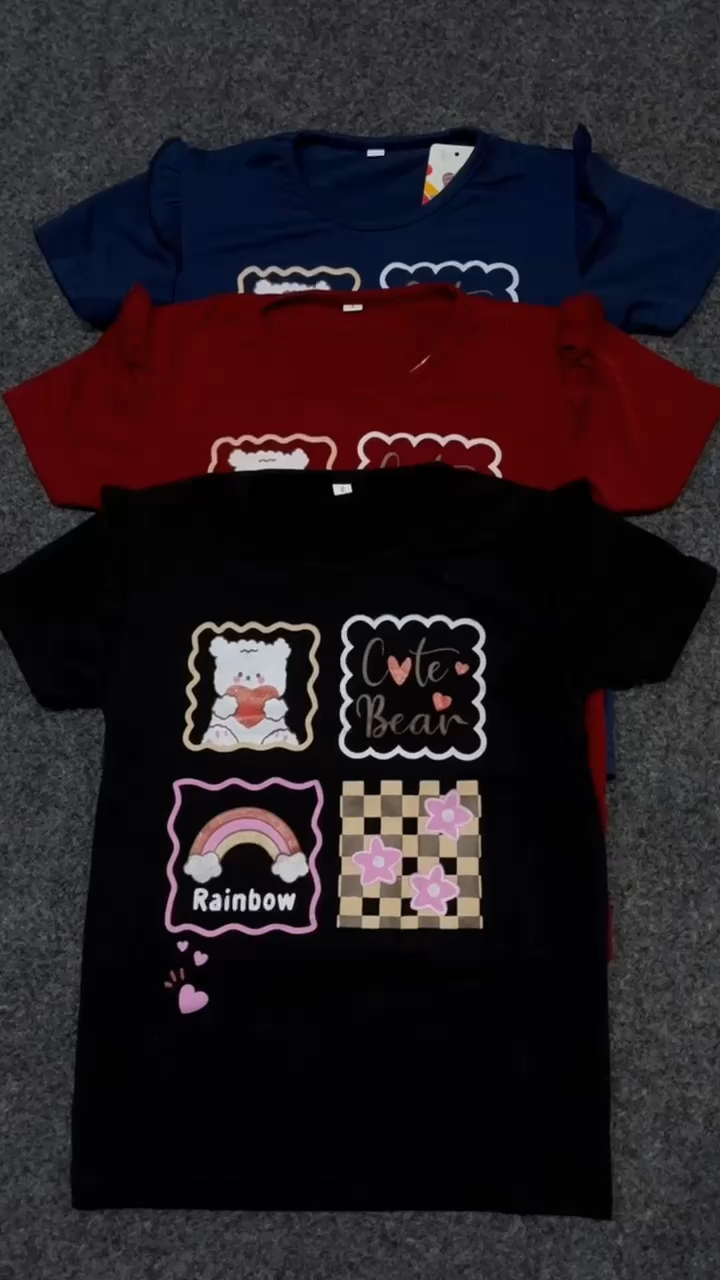 Baju Anak Perempuan Lengan Pendek Usia 3-14 Tahun Kaos Anak Cewek Baju Harian Anak Anak