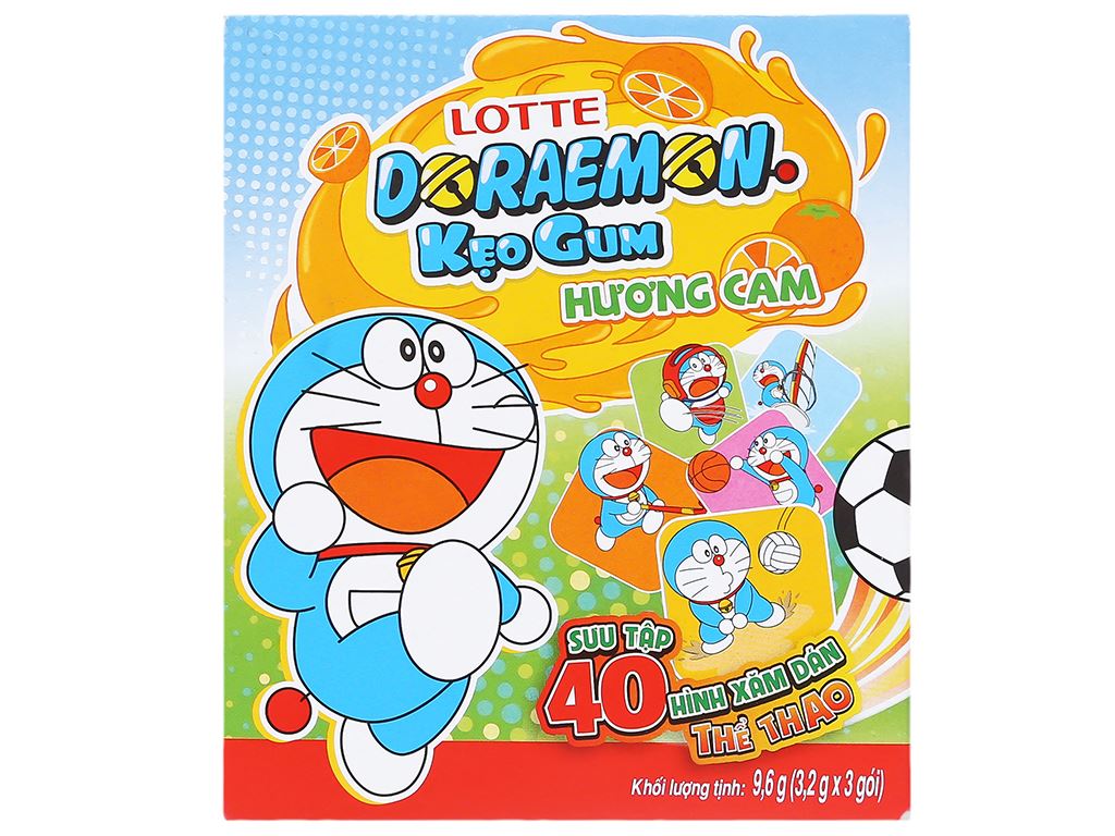 Kẹo sing-gum Lotte Doraemon hương cam hộp 9.6g