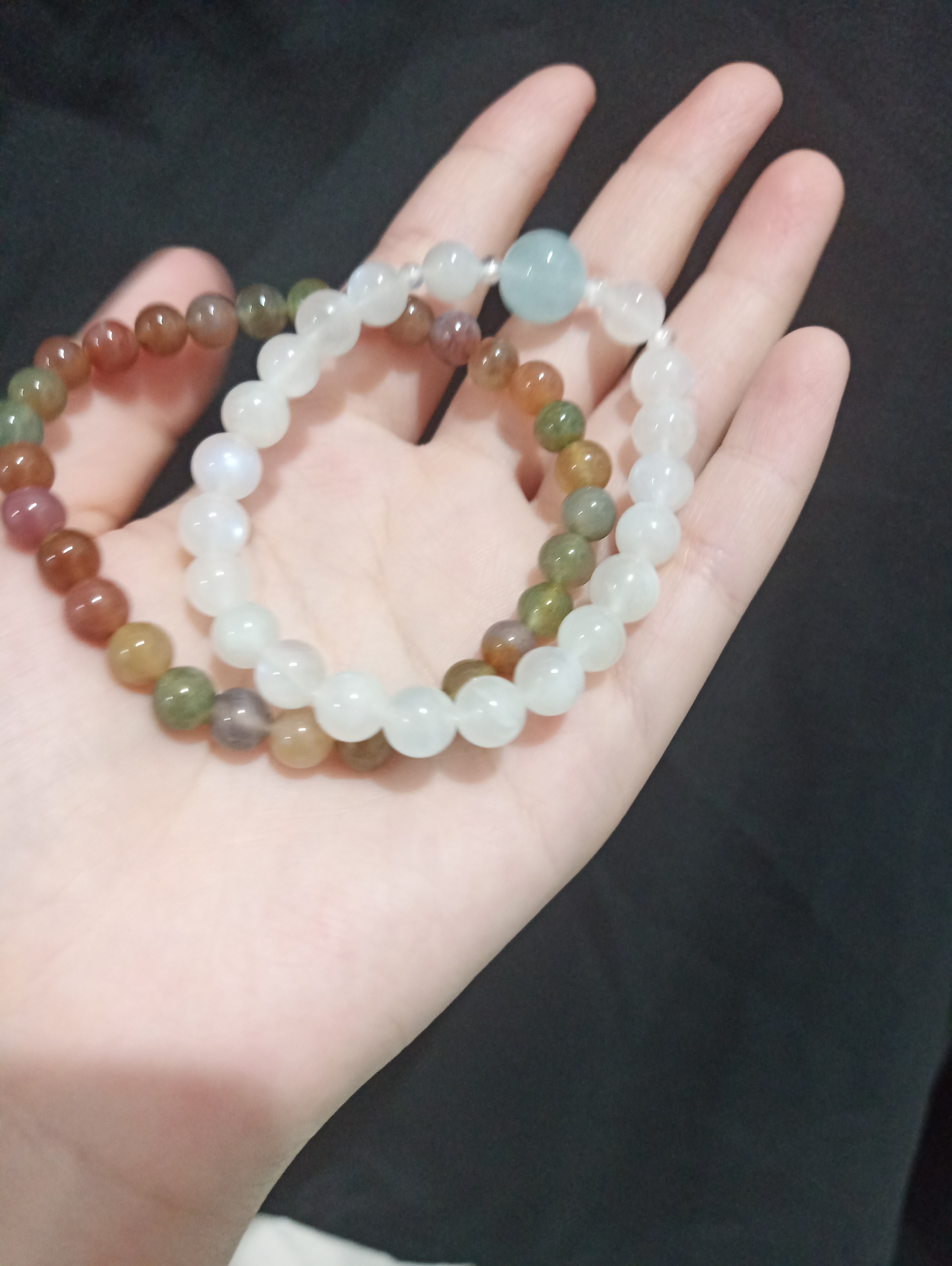 Combo chuỗi đá mặt trăng mix aqua và chuỗi mã não rêu