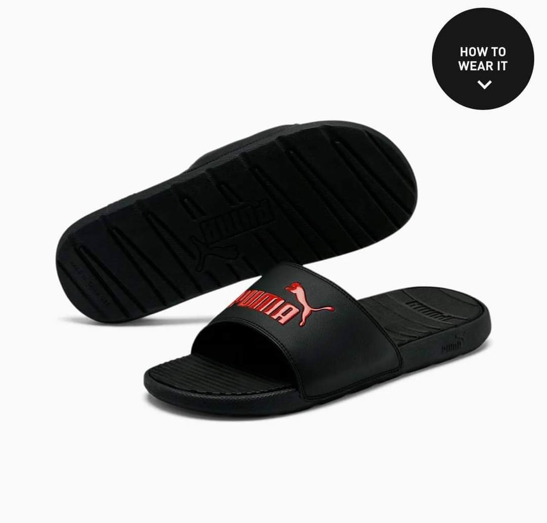 Dép Puma đen logo đỏ