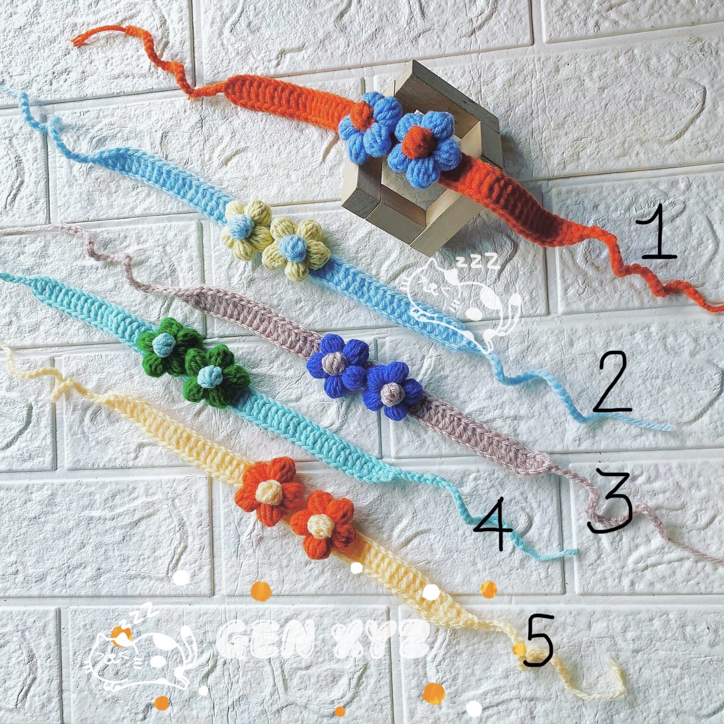 Vòng cổ thú cưng bằng len móc handmade thủ công cho chó mèo dáng basic / Vòng cổ thú cưng bằng len hình hoa