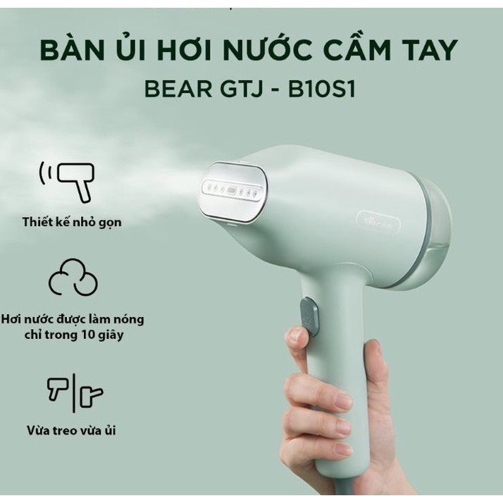Bàn là hơi nước cầm tay bàn ủi hơi nước mini du lịch gập gọn bear gtj-b10s1 - hàng chính hãng
