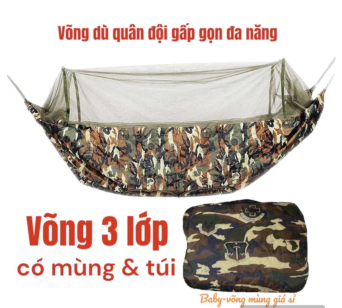 Võng mùng rằn ri du lịch xếp gọn du lịch vải trơn
