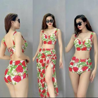 Bikini _đồ bơi sét 3 món hoa Hồng đỏ sang chảnh_BKN 14
