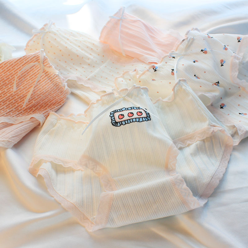 Quần lót nữ cotton gân tăm họa tiết dễ thương- QL001