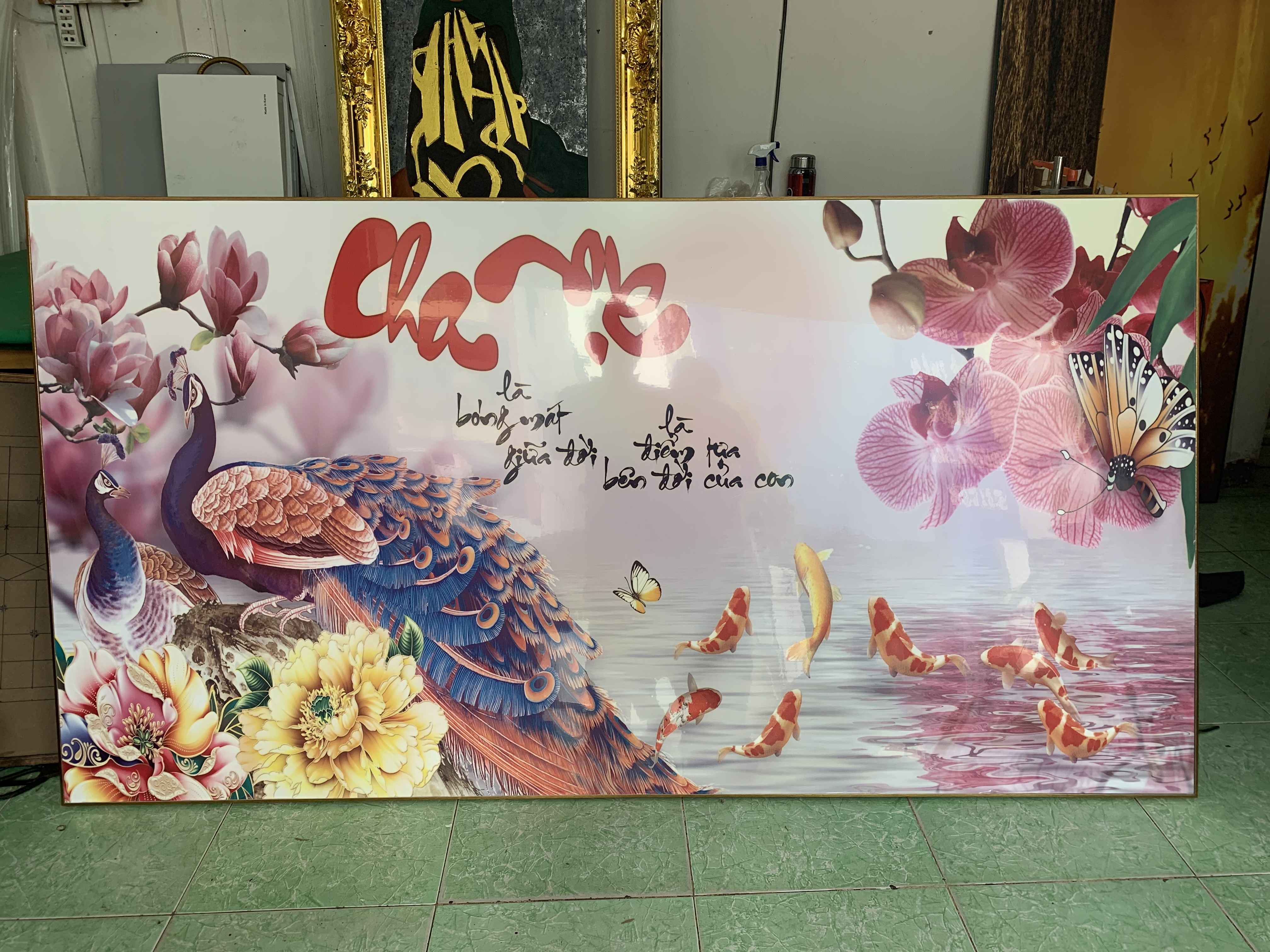 Tranh tráng gương thư pháp cha me