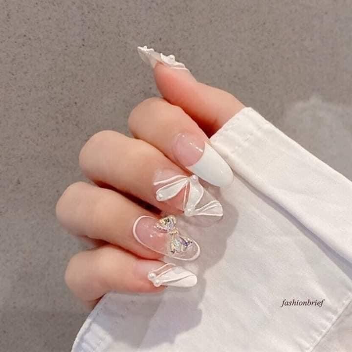 Nailbox hoa nơ trắng cầu vồng