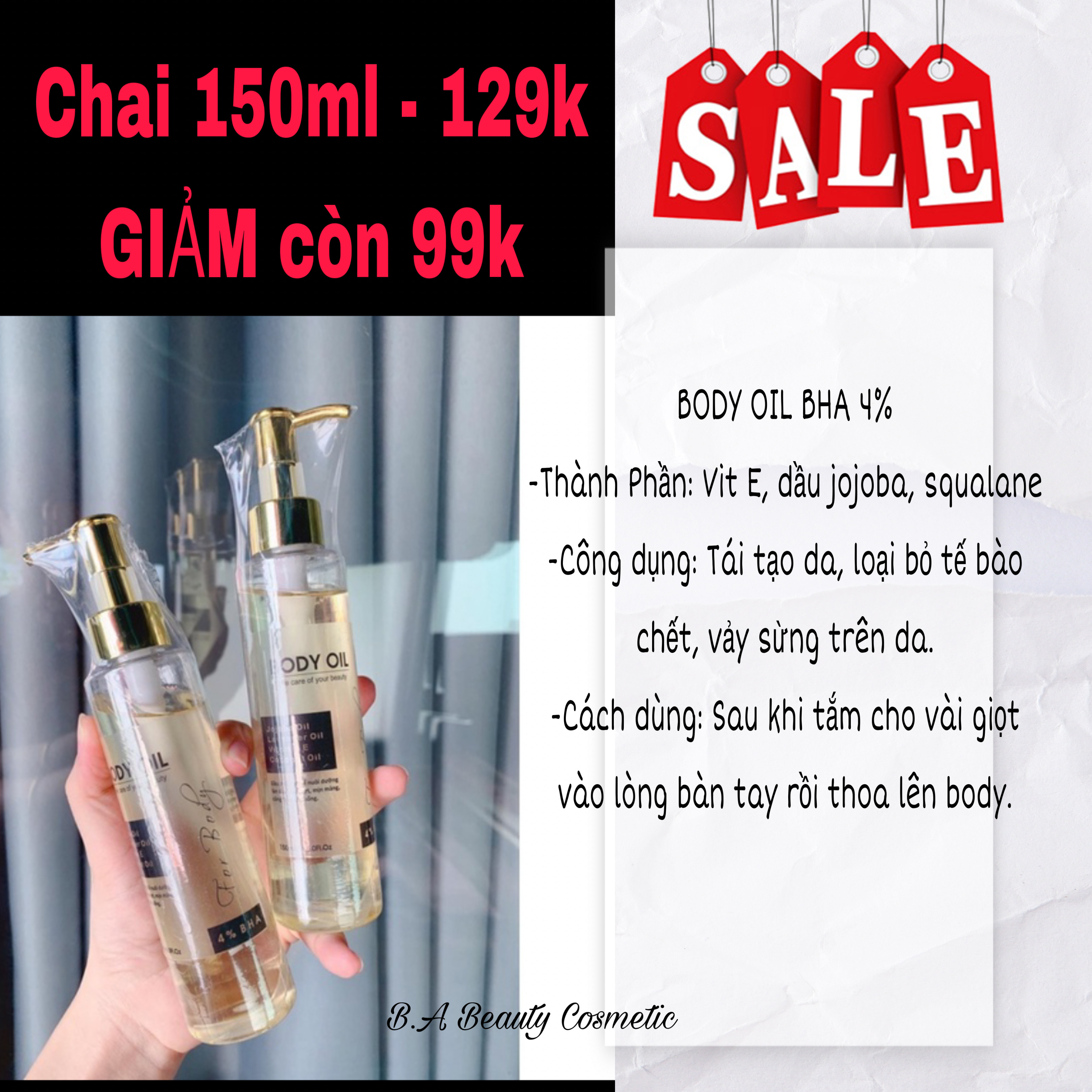 Dầu body oil 4% bha