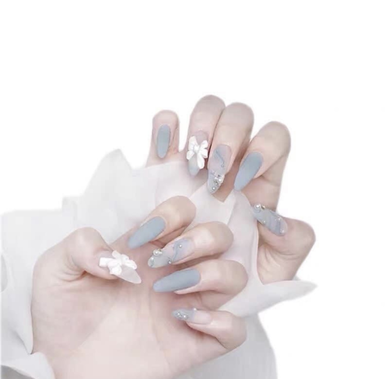 Nailbox đá ngọc nơ xanh mát