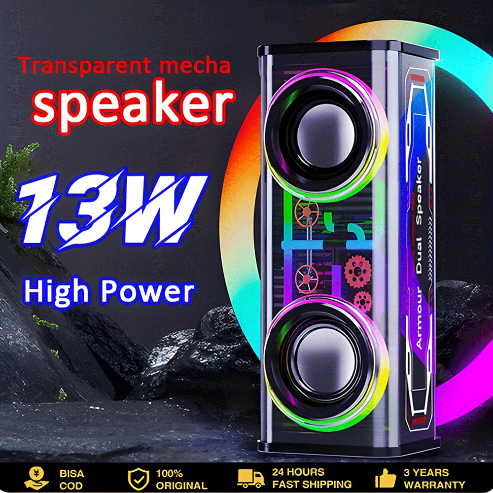 Cyberpunk Speaker Bluetooth V1 / V8 Double Subwoofer Music Speaker RGB LED Light Transparent Mecha Speaker V1 Speaker Bluetooth Bass Harga 97,000 rupiah*Gratis Ongkir