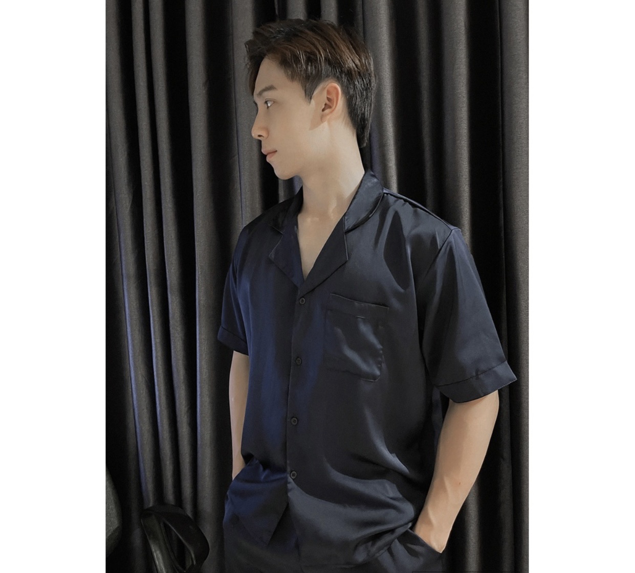 Bộ ngủ pijama lụa ngọc trai ngắn tay cho nam