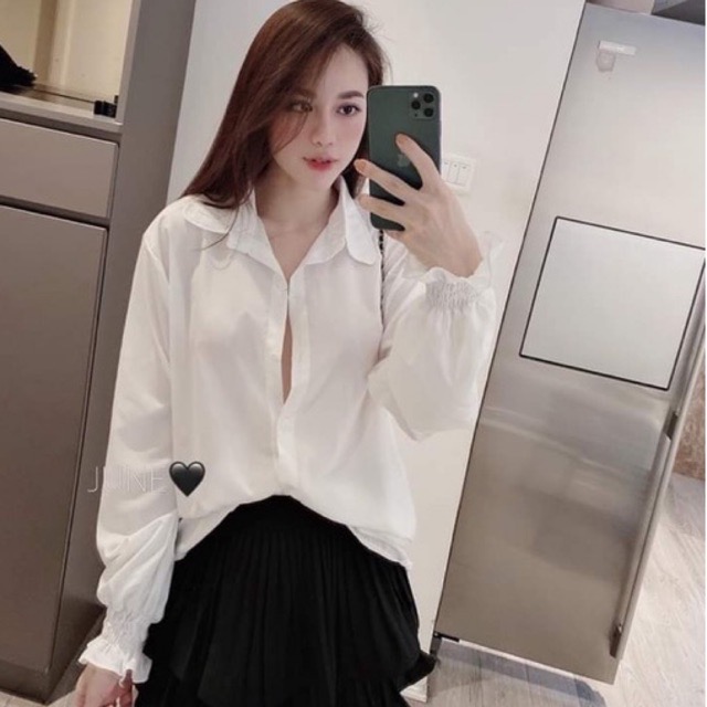 Áo sơ mi kiểu tay bo nhúm_A001